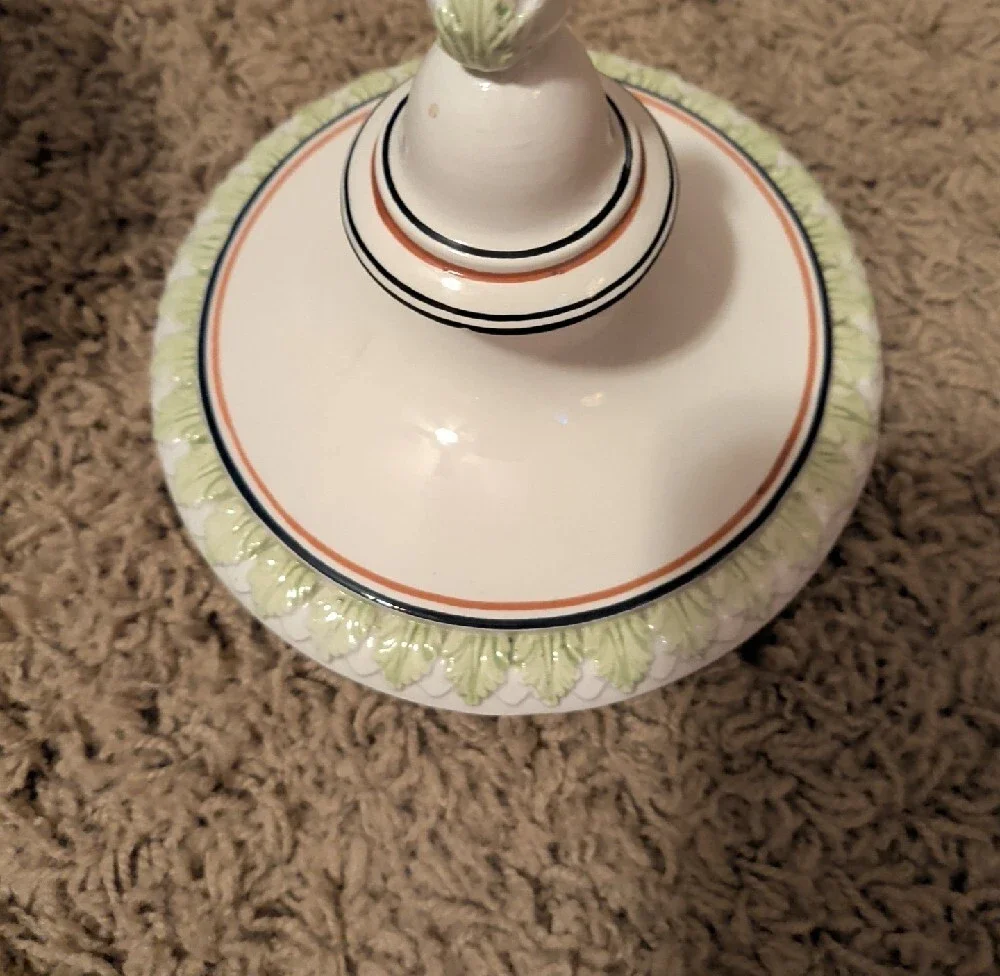 Vintage Italian Mottahhedeh Decorator Urn with Multicolor Relief Accents And Lid